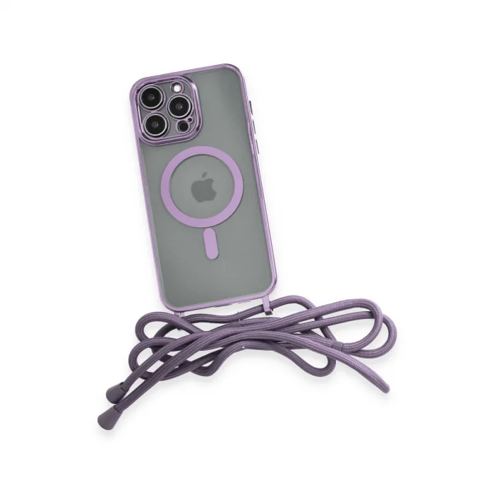 BUĞZ İphone 13 Pro Max Kılıf Divo Lazer Askılı Magsafe Kapak - Lila