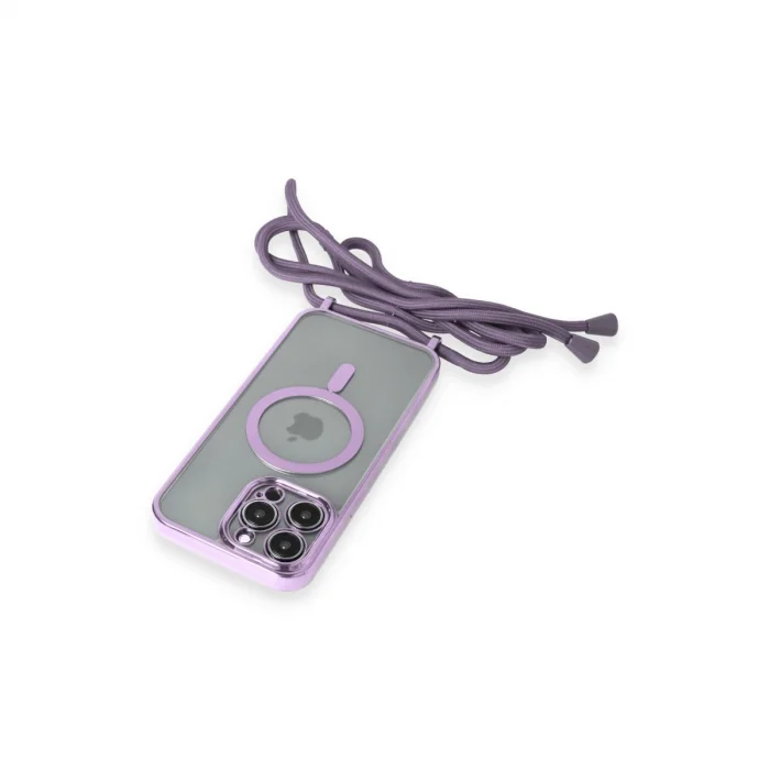 BUĞZ İphone 13 Pro Max Kılıf Divo Lazer Askılı Magsafe Kapak - Lila