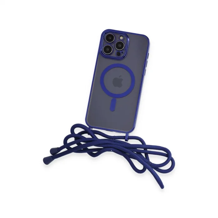 BUĞZ İphone 13 Pro Max Kılıf Divo Lazer Askılı Magsafe Kapak - Mavi
