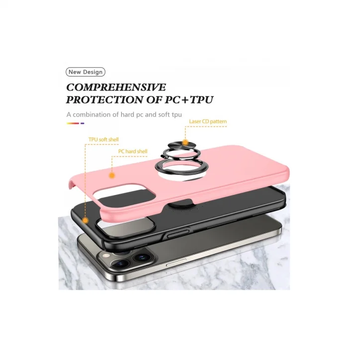 BUĞZ İphone 13 Pro Max Kılıf Elit Yüzüklü Kapak - Pembe