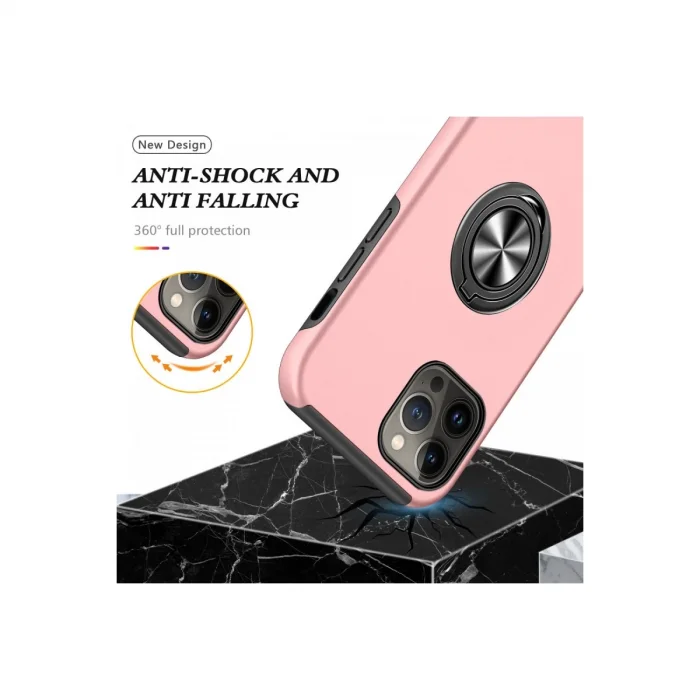 BUĞZ İphone 13 Pro Max Kılıf Elit Yüzüklü Kapak - Pembe