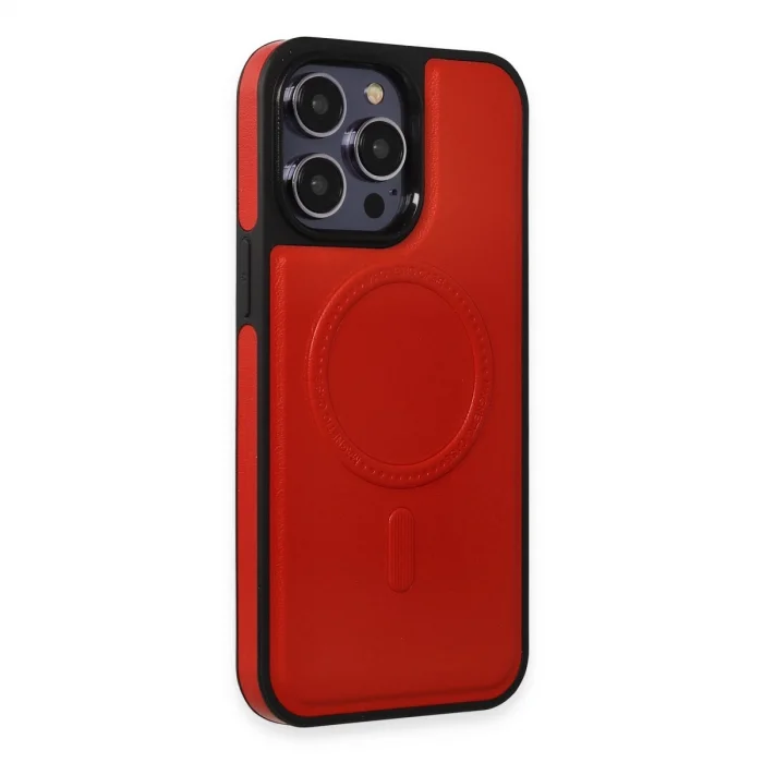 BUĞZ İphone 13 Pro Max Kılıf Ozzi Magsafe Deri Kapak - Kırmızı