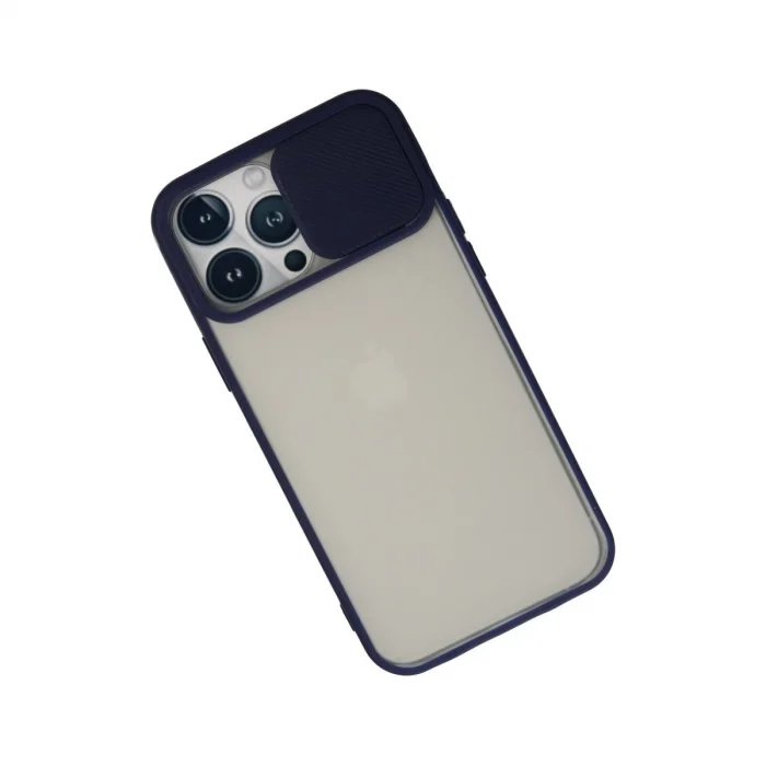 BUĞZ İphone 13 Pro Max Kılıf Palm Buzlu Kamera Sürgülü Silikon - Lacivert