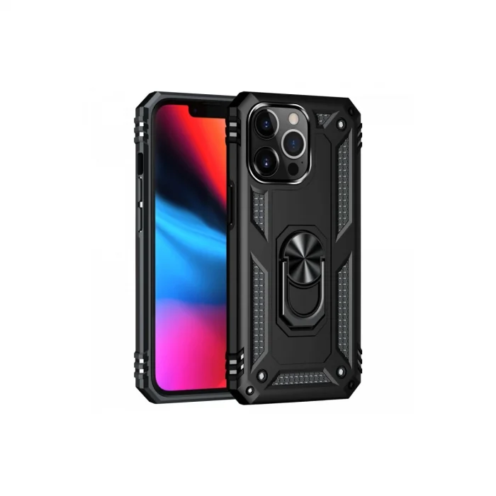 BUĞZ İphone 13 Pro Max Kılıf Sofya Yüzüklü Silikon Kapak - Siyah