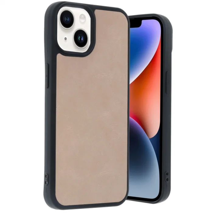 BUĞZ İphone 14 Kılıf Aras Deri Kapak - Pudra