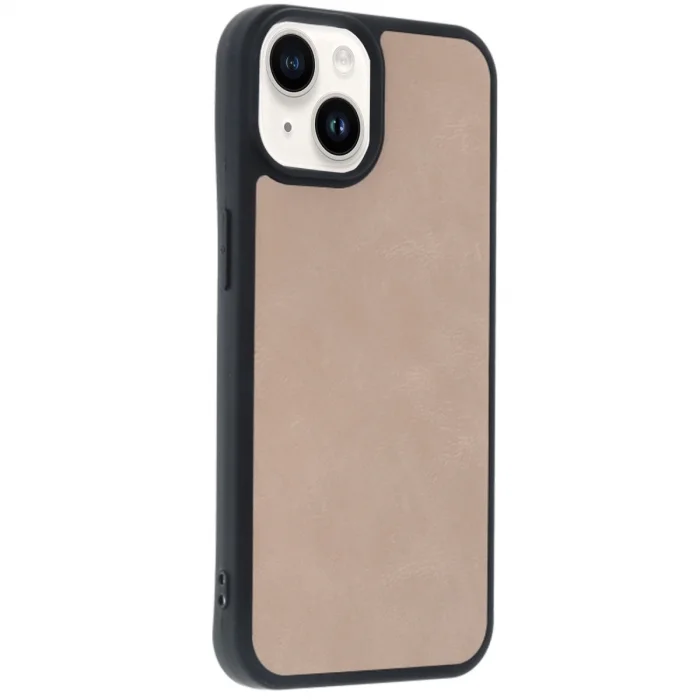 BUĞZ İphone 14 Kılıf Aras Deri Kapak - Pudra