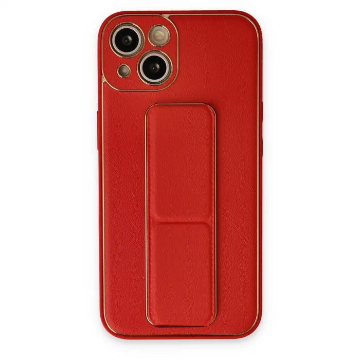 BUĞZ İphone 14 Kılıf Coco Deri Standlı Kapak - Kırmızı