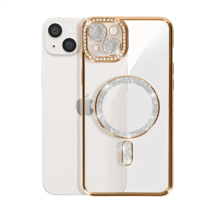 BUĞZ İphone 14 Kılıf Joke Simli Magneticsafe Kılıf - Gold