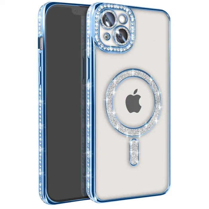 BUĞZ İphone 14 Kılıf Joke Simli Magneticsafe Kılıf - Mavi