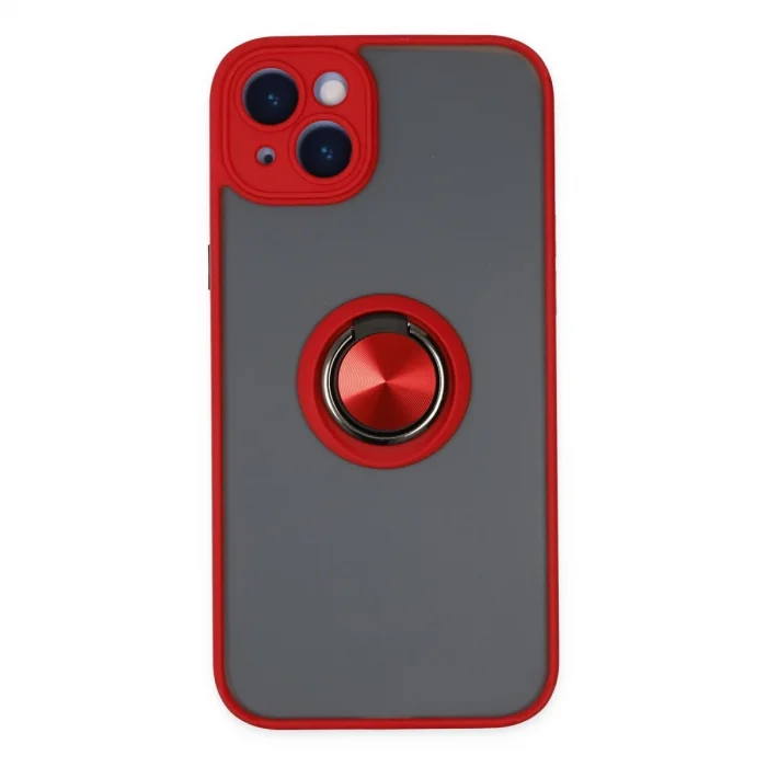 BUĞZ İphone 14 Kılıf Montreal Yüzüklü Silikon Kapak - Kırmızı