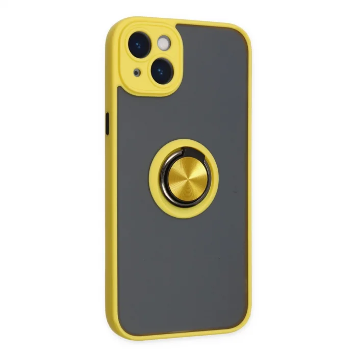 BUĞZ İphone 14 Kılıf Montreal Yüzüklü Silikon Kapak - Sarı