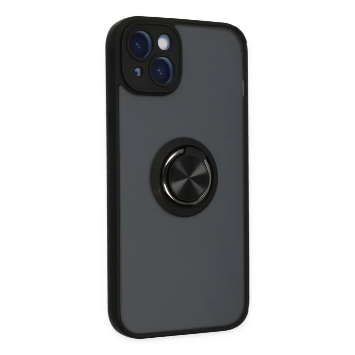 BUĞZ İphone 14 Kılıf Montreal Yüzüklü Silikon Kapak - Siyah