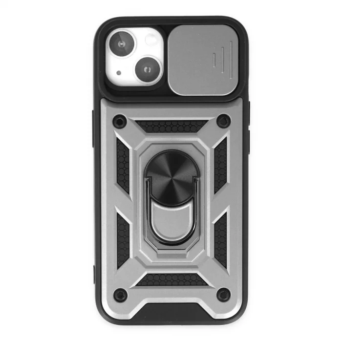 BUĞZ İphone 14 Kılıf Pars Lens Yüzüklü Silikon - Gümüş