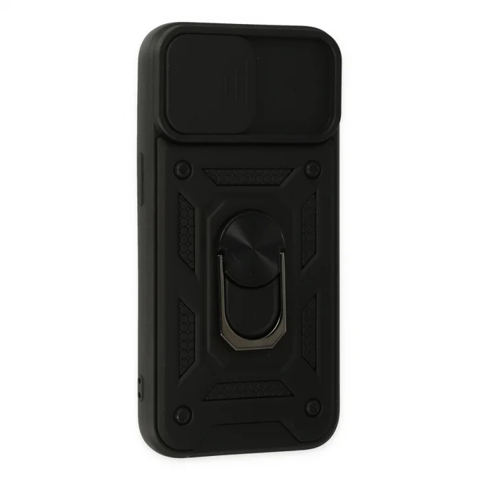 BUĞZ İphone 14 Kılıf Pars Lens Yüzüklü Silikon - Siyah