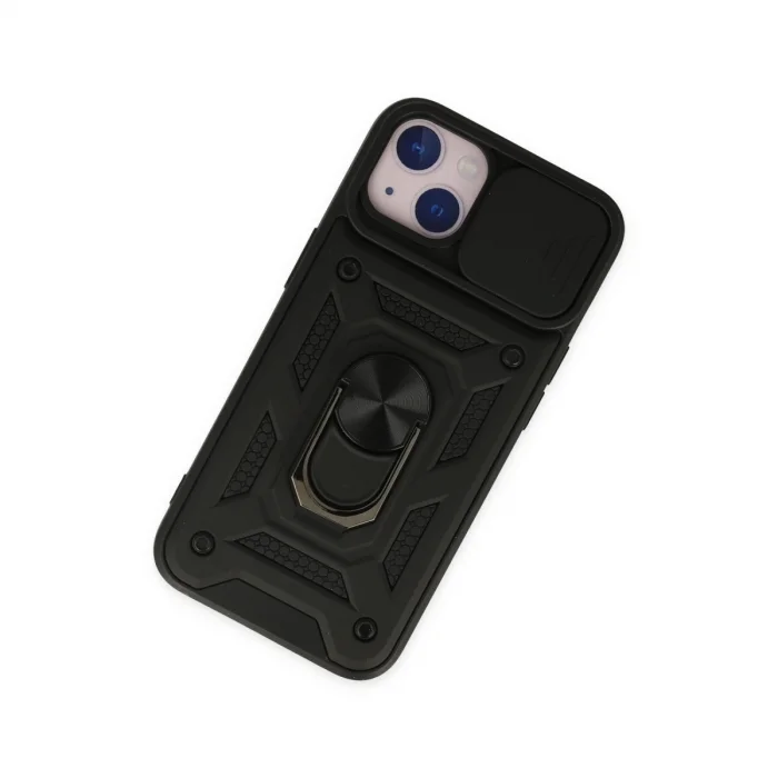 BUĞZ İphone 14 Kılıf Pars Lens Yüzüklü Silikon - Siyah