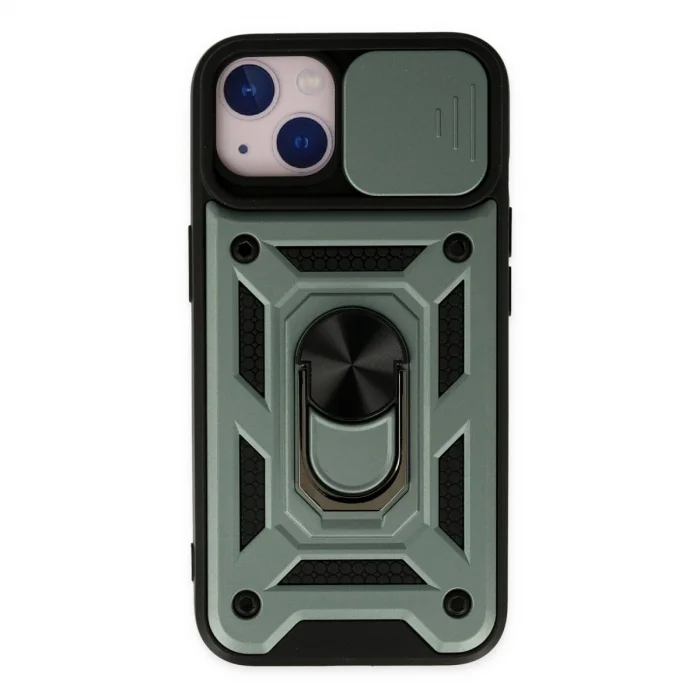BUĞZ İphone 14 Kılıf Pars Lens Yüzüklü Silikon - Yeşil