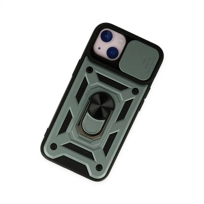 BUĞZ İphone 14 Kılıf Pars Lens Yüzüklü Silikon - Yeşil