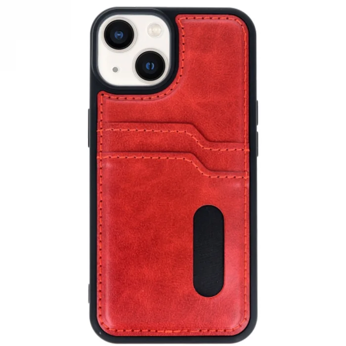 BUĞZ İphone 14 Kılıf Sara Kartvizitli Deri Kılıf - Kırmızı