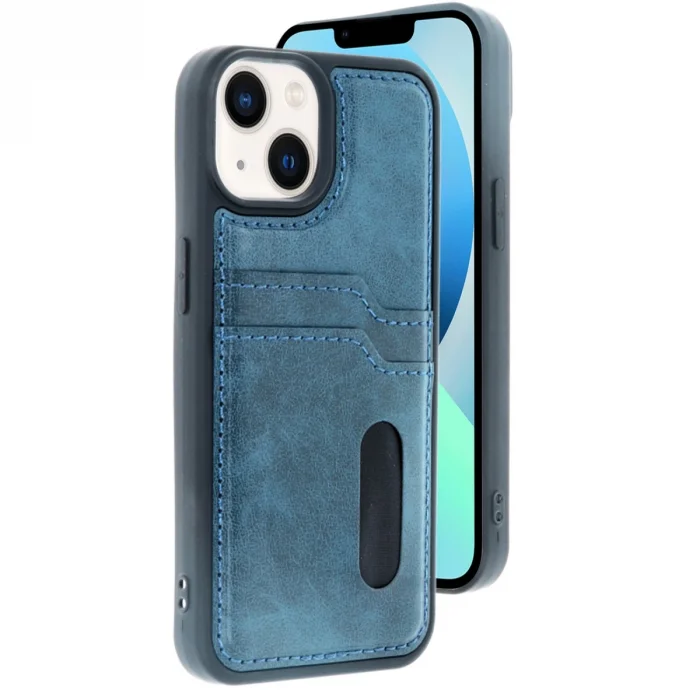 BUĞZ İphone 14 Kılıf Sara Kartvizitli Deri Kılıf - Lacivert