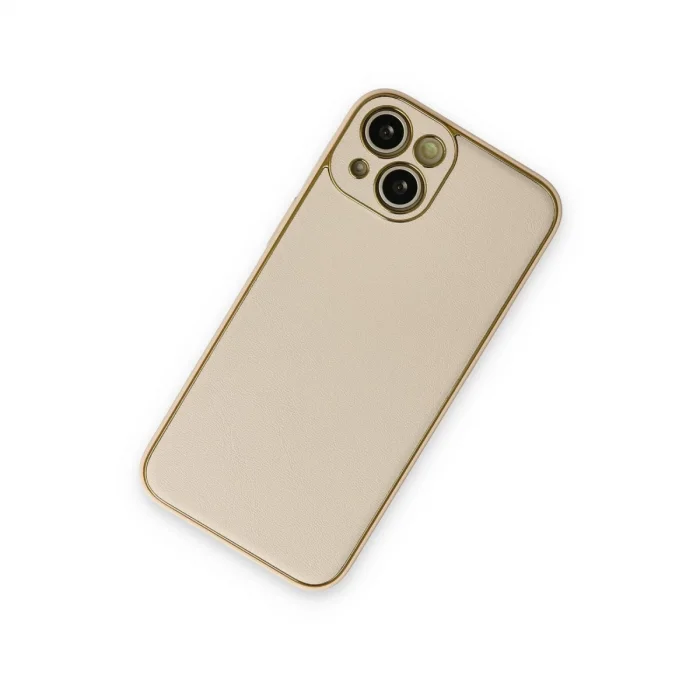 BUĞZ İphone 14 Plus Kılıf Coco Deri Silikon Kapak - Gold