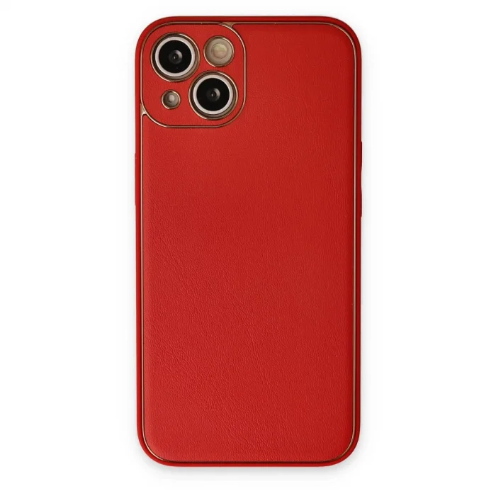 BUĞZ İphone 14 Plus Kılıf Coco Deri Silikon Kapak - Kırmızı