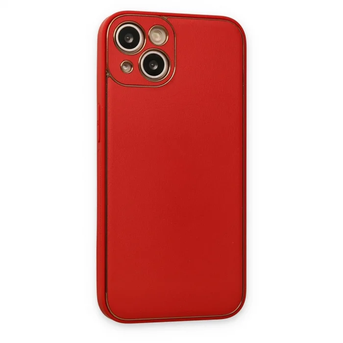 BUĞZ İphone 14 Plus Kılıf Coco Deri Silikon Kapak - Kırmızı