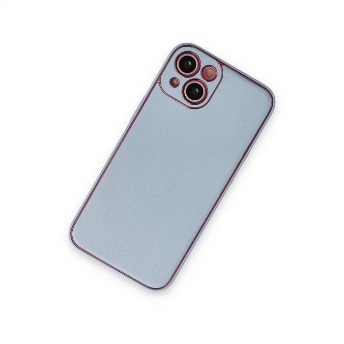 BUĞZ İphone 14 Plus Kılıf Coco Deri Silikon Kapak - Sky Blue
