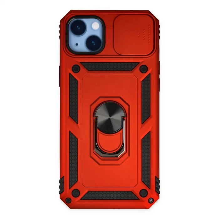 BUĞZ İphone 14 Plus Kılıf Pars Lens Yüzüklü Silikon - Kırmızı