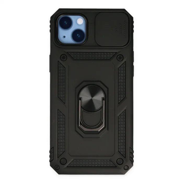 BUĞZ İphone 14 Plus Kılıf Pars Lens Yüzüklü Silikon - Siyah