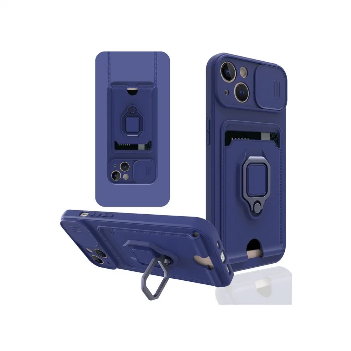 BUĞZ İphone 14 Plus Kılıf Zuma Kartvizitli Yüzüklü Silikon - Lacivert