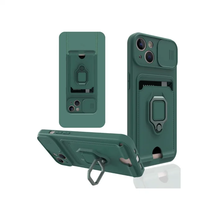 BUĞZ İphone 14 Plus Kılıf Zuma Kartvizitli Yüzüklü Silikon - Yeşil