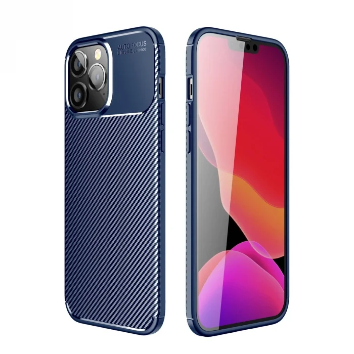 BUĞZ İphone 14 Pro Kılıf Auto Focus Karbon Kapak - Lacivert