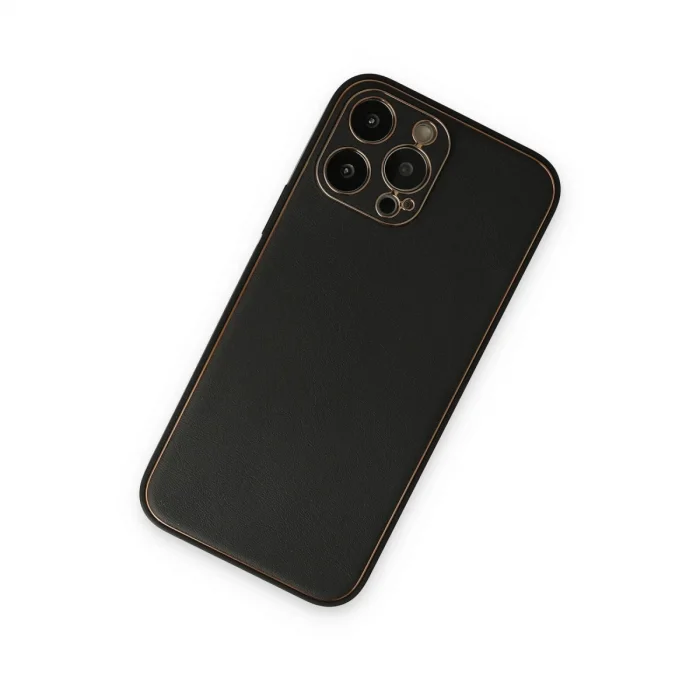 BUĞZ İphone 14 Pro Kılıf Coco Deri Silikon Kapak - Siyah