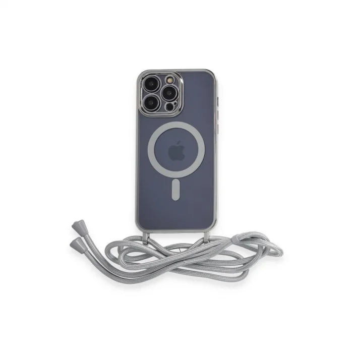 BUĞZ İphone 14 Pro Kılıf Divo Lazer Askılı Magsafe Kapak - Gümüş