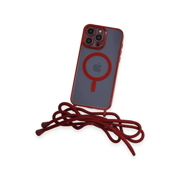 BUĞZ İphone 14 Pro Kılıf Divo Lazer Askılı Magsafe Kapak - Kırmızı
