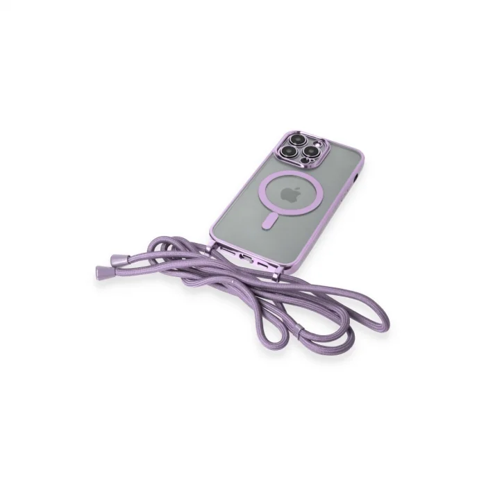 BUĞZ İphone 14 Pro Kılıf Divo Lazer Askılı Magsafe Kapak - Lila