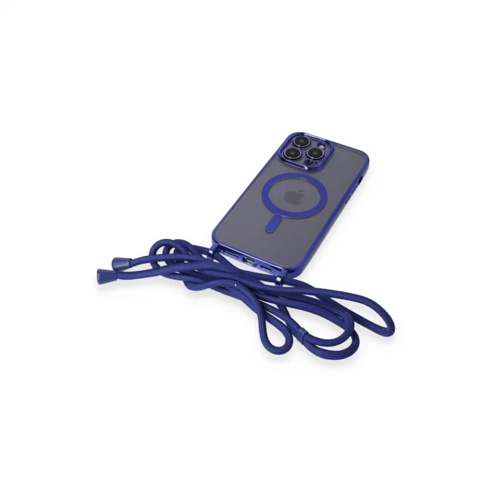 BUĞZ İphone 14 Pro Kılıf Divo Lazer Askılı Magsafe Kapak - Mavi