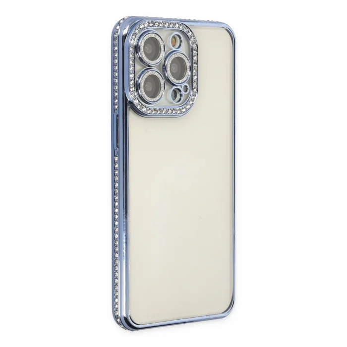 BUĞZ İphone 14 Pro Kılıf Joke Taşlı Silikon - Mavi