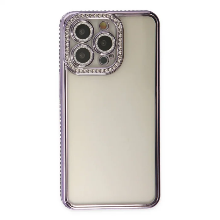 BUĞZ İphone 14 Pro Kılıf Joke Taşlı Silikon - Mor