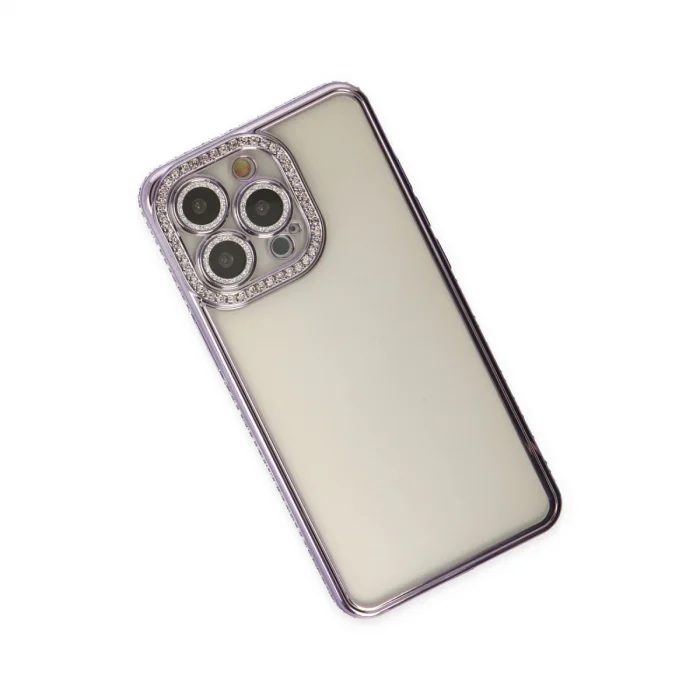BUĞZ İphone 14 Pro Kılıf Joke Taşlı Silikon - Mor
