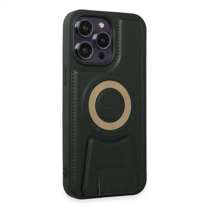 BUĞZ İphone 14 Pro Kılıf Merkür Magneticsafe Standlı Kapak - Koyu Yeşil