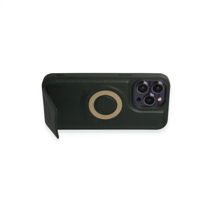 BUĞZ İphone 14 Pro Kılıf Merkür Magneticsafe Standlı Kapak - Koyu Yeşil