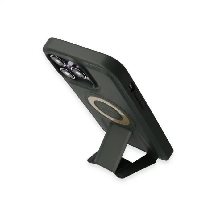 BUĞZ İphone 14 Pro Kılıf Merkür Magneticsafe Standlı Kapak - Koyu Yeşil