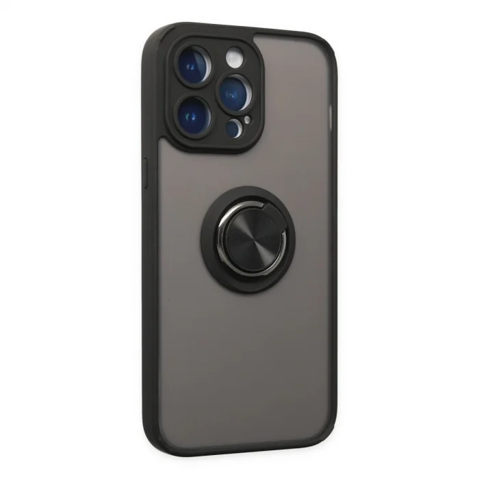BUĞZ İphone 14 Pro Kılıf Montreal Yüzüklü Silikon Kapak - Siyah