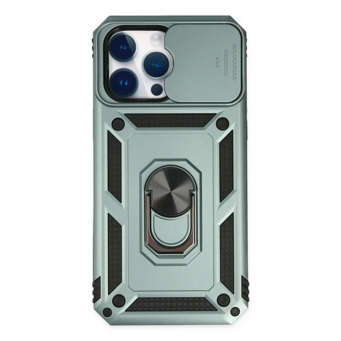 BUĞZ İphone 14 Pro Kılıf Pars Lens Yüzüklü Silikon - Yeşil