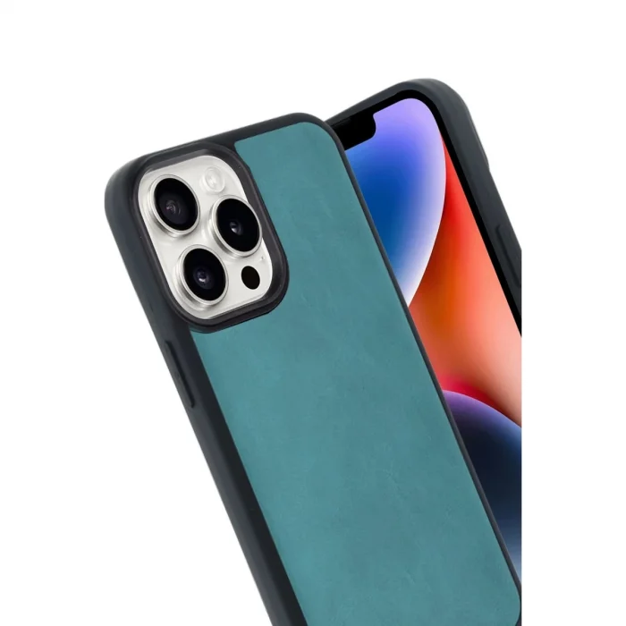 BUĞZ İphone 14 Pro Max Kılıf Aras Deri Kapak - Açık Yeşil
