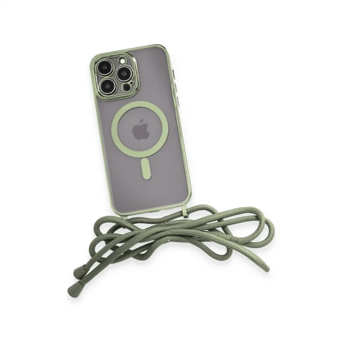 BUĞZ İphone 14 Pro Max Kılıf Divo Lazer Askılı Magsafe Kapak - Koyu Yeşil