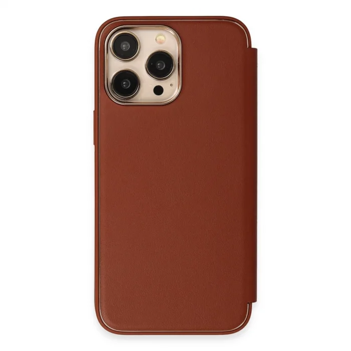 BUĞZ İphone 14 Pro Max Kılıf Dolpin Kapaklı - Kahverengi