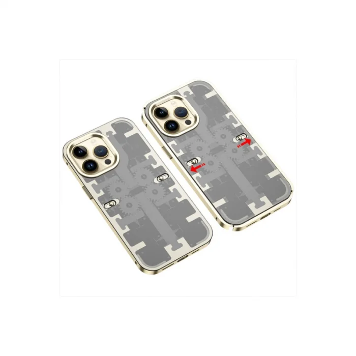 BUĞZ İphone 14 Pro Max Kılıf Mekanik Bumper Kapak - Gold