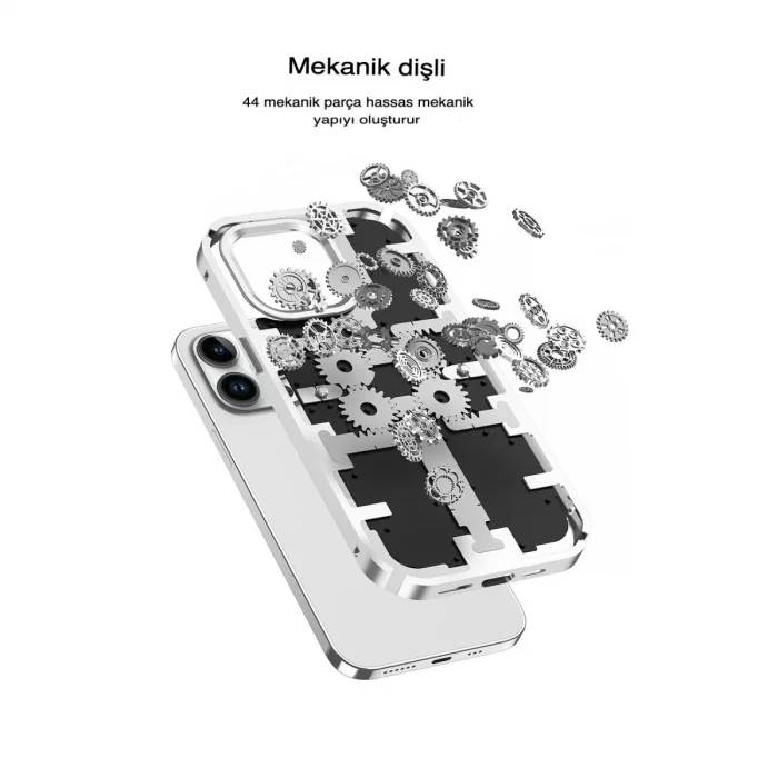 BUĞZ İphone 14 Pro Max Kılıf Mekanik Bumper Kapak - Gümüş